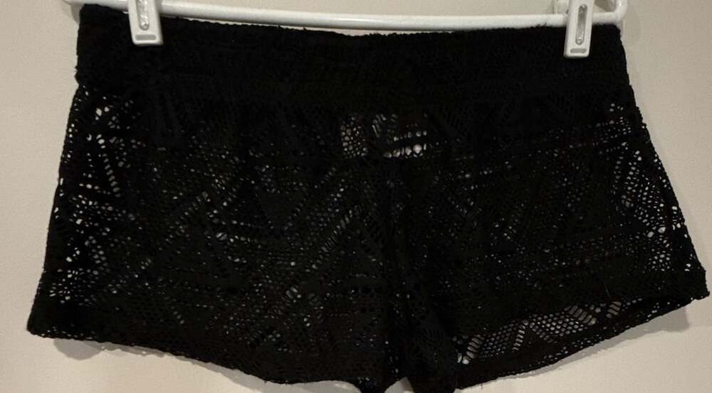 Lagaci Black Crochet Lace Beach Cover-Up Shorts
